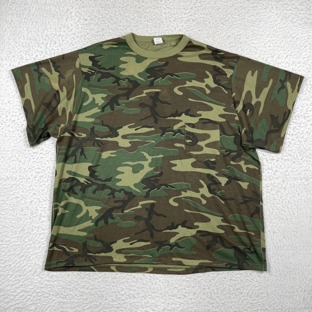Crafted With Pride T-Shirt Mens 3XL Green Camo Pocket Tee Vintage Streetwear